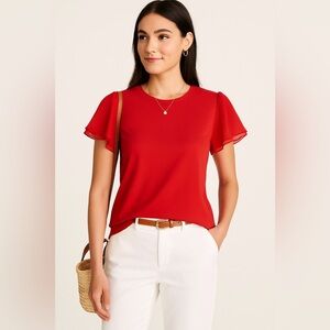 Tommy Hilfiger Vibrant Red Flutter Sleeve Top 🌹